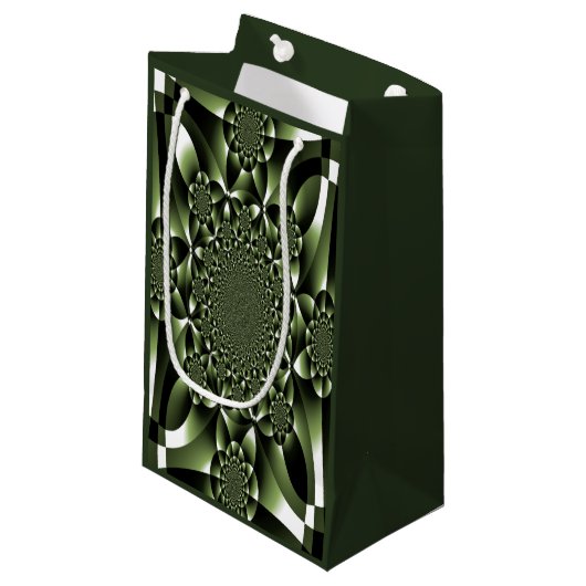 Witte Groene Bosblad Bloemblaadjes Klein Cadeauzakje (Voorkant Gekanteld)