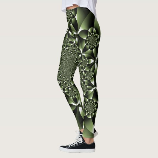Witte Groene Bosblad Bloemblaadjes Leggings (Links)