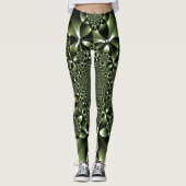 Witte Groene Bosblad Bloemblaadjes Leggings (Voorkant)