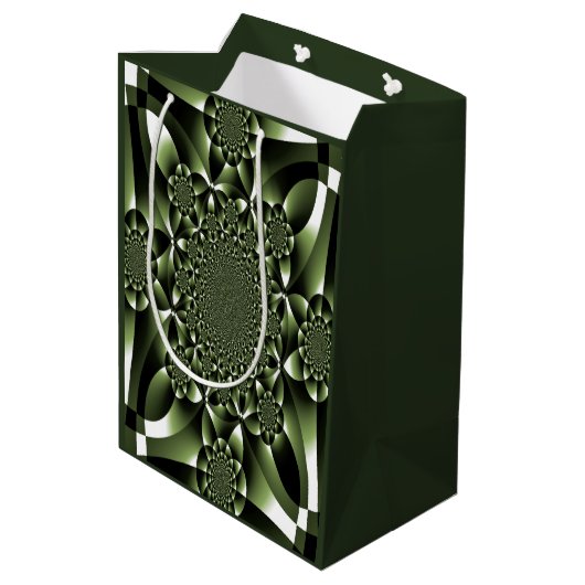 Witte Groene Bosblad Bloemblaadjes Medium Cadeauzakje (Achterkant Gekanteld)