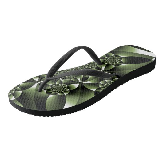 Witte Groene Bosblad Bloemblaadjes Teenslippers (Schuin)