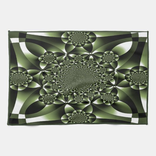 Witte Groene Bosblad Bloemblaadjes Theedoek (Horizontaal)