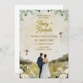 Witte groene bruiloft kaart (Voorkant / Achterkant)