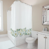 Witte groene delicate waterverf rozen bladeren douchegordijn (In situ)