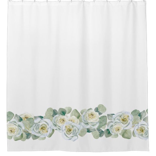 Witte groene delicate waterverf rozen bladeren douchegordijn (Voorkant)