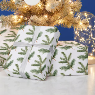Witte Groene Dennenboom Takken Kerstmis Cadeaupapier