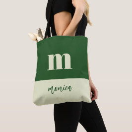Witte & groene eerste gepersonaliseerde boodschapp tote bag