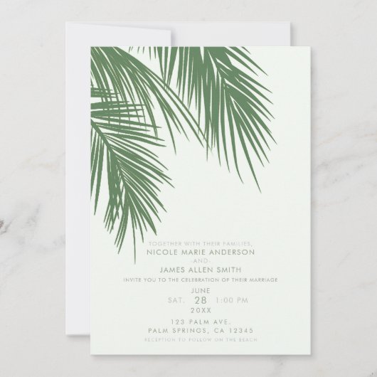 Witte Groene Elegante Tropische Palmbladeren Bruil Kaart (Voorkant)