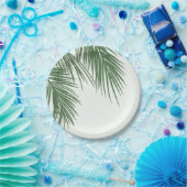 Witte Groene Elegante Tropische Palmbladeren Bruil Papieren Bordje (Feest)