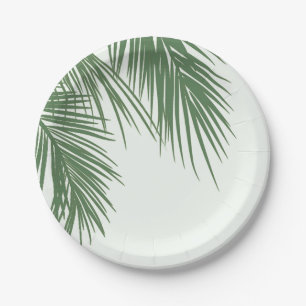 Witte Groene Elegante Tropische Palmbladeren Bruil Papieren Bordje
