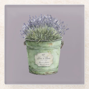 Witte Groene Emmer Lavendel Bloemen Glazen Onderzetter