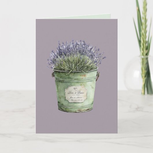 Witte Groene Emmer Lavendel Bloemen Kaart (Voorkant)