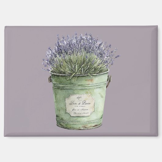 Witte Groene Emmer Lavendel Bloemen Magneet (Voorkant)
