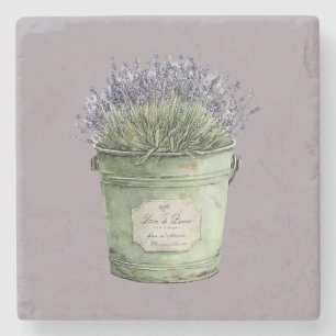 Witte Groene Emmer Lavendel Bloemen Stenen Onderzetter
