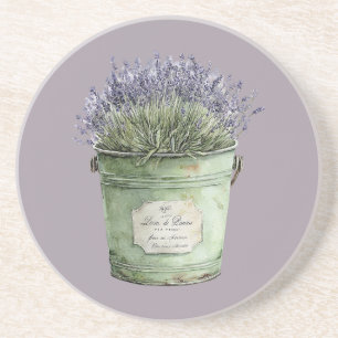 Witte Groene Emmer Lavendel Bloemen Zandsteen Onderzetter