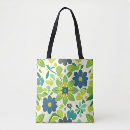 Witte groene en blauwe bloemige boodschappentas tote bag