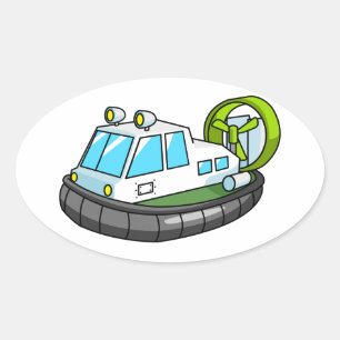 Witte, groene en zwarte Cartoon Hovercraft Ovale Sticker