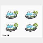 Witte, groene en zwarte Cartoon Hovercraft Ovale Sticker (Vel)