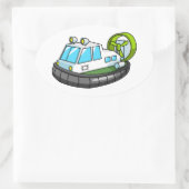 Witte, groene en zwarte Cartoon Hovercraft Ovale Sticker (Tas)