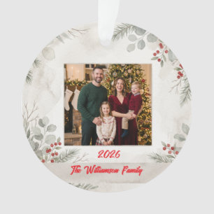 Witte Groene Familie Foto Kerst Acryl Ornament