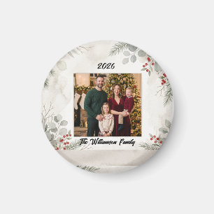 Witte Groene Familie Foto Kerstmagneet Magneet