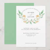 Witte Groene Gele Aquarel Bloemige Bruiloft Kaart (Voorkant / Achterkant)