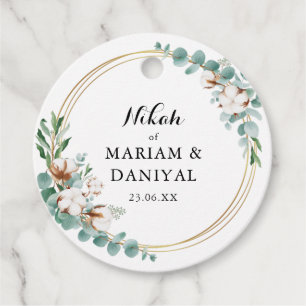 Witte Groene Gouden Bloemige Moslim Nikah Bruiloft Bedankjes Labels