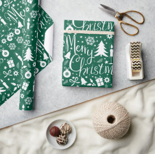 Witte Groene Kerst Theme Patroon Cadeaupapier