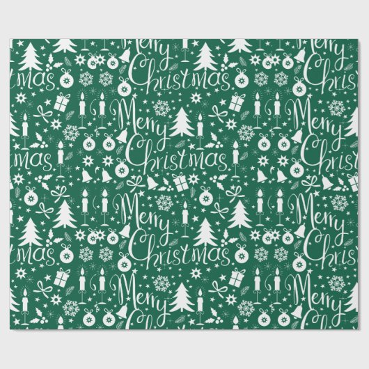 Witte Groene Kerst Theme Patroon Cadeaupapier (Vlak)