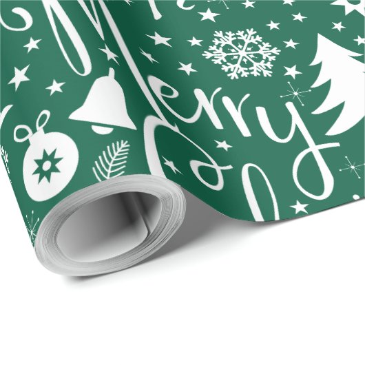 Witte Groene Kerst Theme Patroon Cadeaupapier (Rol Hoek)
