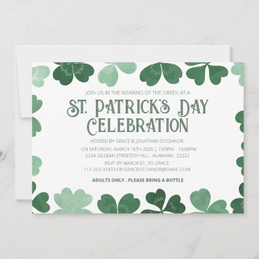 Witte & Groene Klaver St. Patrick's Dag Feest Kaart (Voorkant)