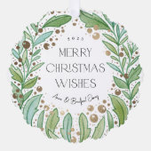 Witte groene krans Vrolijke Kerstmis Ornament Kaart (Voorkant)