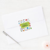 Witte Groene Leuke School Supplies Gepersonaliseer Vierkante Sticker (Envelop)