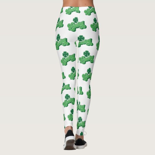 Witte Groene Lucky Clover Leaf St. Patrick's Day Leggings (Achterkant)