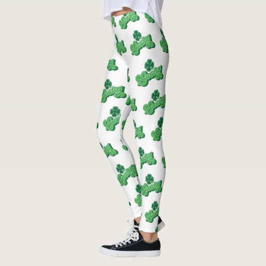 Witte Groene Lucky Clover Leaf St. Patrick's Day Leggings (Links)