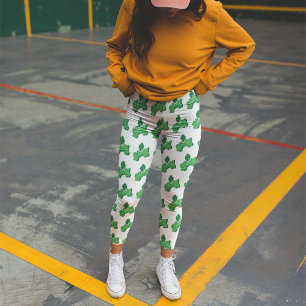 Witte Groene Lucky Clover Leaf St. Patrick's Day Leggings