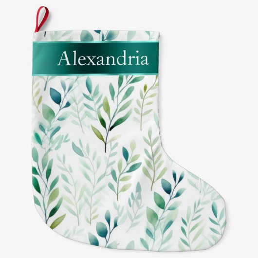 Witte groene munt laat kerstnaam achter grote kerstsok (Voorkant)