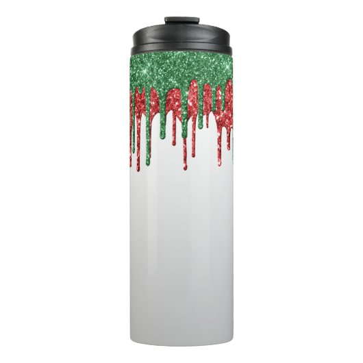 WITTE GROENE RODE GLITTER TEXTUUR LOOK DRUPPELS THERMOSBEKER (Voorkant)
