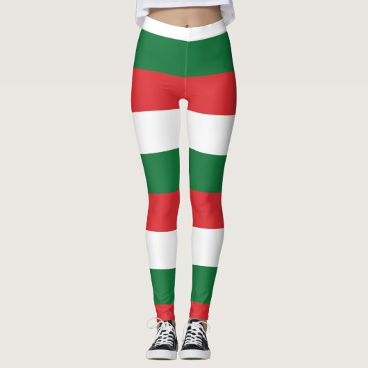 Witte Groene Rode Strepen Funky Vakantie Kerstmis Leggings (Voorkant)