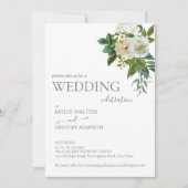 Witte groene rozen bruiloft nodigt sjabloon uit kaart (Voorkant)