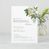Witte groene rozen bruiloft nodigt sjabloon uit kaart (Staand voorkant)