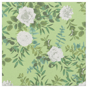 Witte groene Rozen Floral Flowers Stof