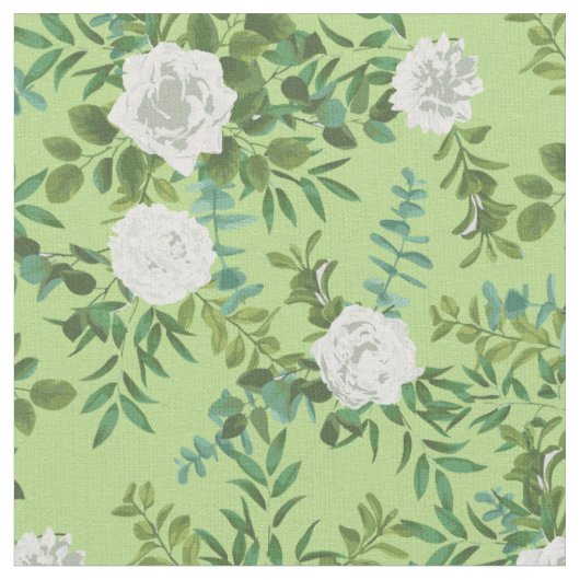 Witte groene Rozen Floral Flowers Stof (Close Up)