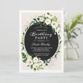 Witte groene rozen verjaardagsfeest uitnodiging (Staand voorkant)