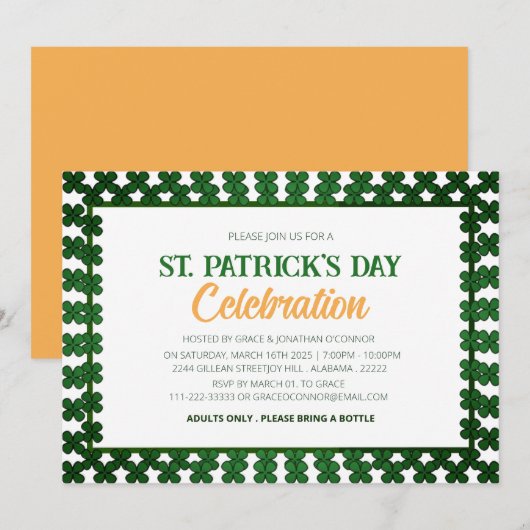Witte & Groene Shamrock St. Patrick's Day Feest Kaart (Voorkant / Achterkant)