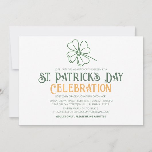 Witte & Groene Shamrock St. Patrick's Day Feestje Kaart (Voorkant)