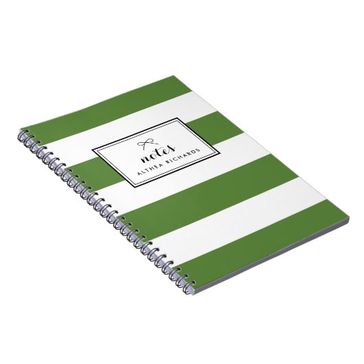 Witte & groene strepen patroon gepersonaliseerd notitieboek (Rechterzijde)