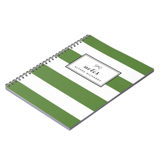 Witte & groene strepen patroon gepersonaliseerd notitieboek (Linkerzijde)