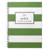 Witte & groene strepen patroon gepersonaliseerd notitieboek (Voorkant)