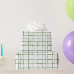 Witte Groene Strepen Verjaardag Cadeaupapier